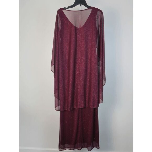 R&M Richards Merlot Gown | 6 | Glitter Maxi Dress | Cape Overlay | Formal Event - Picture 4 of 8